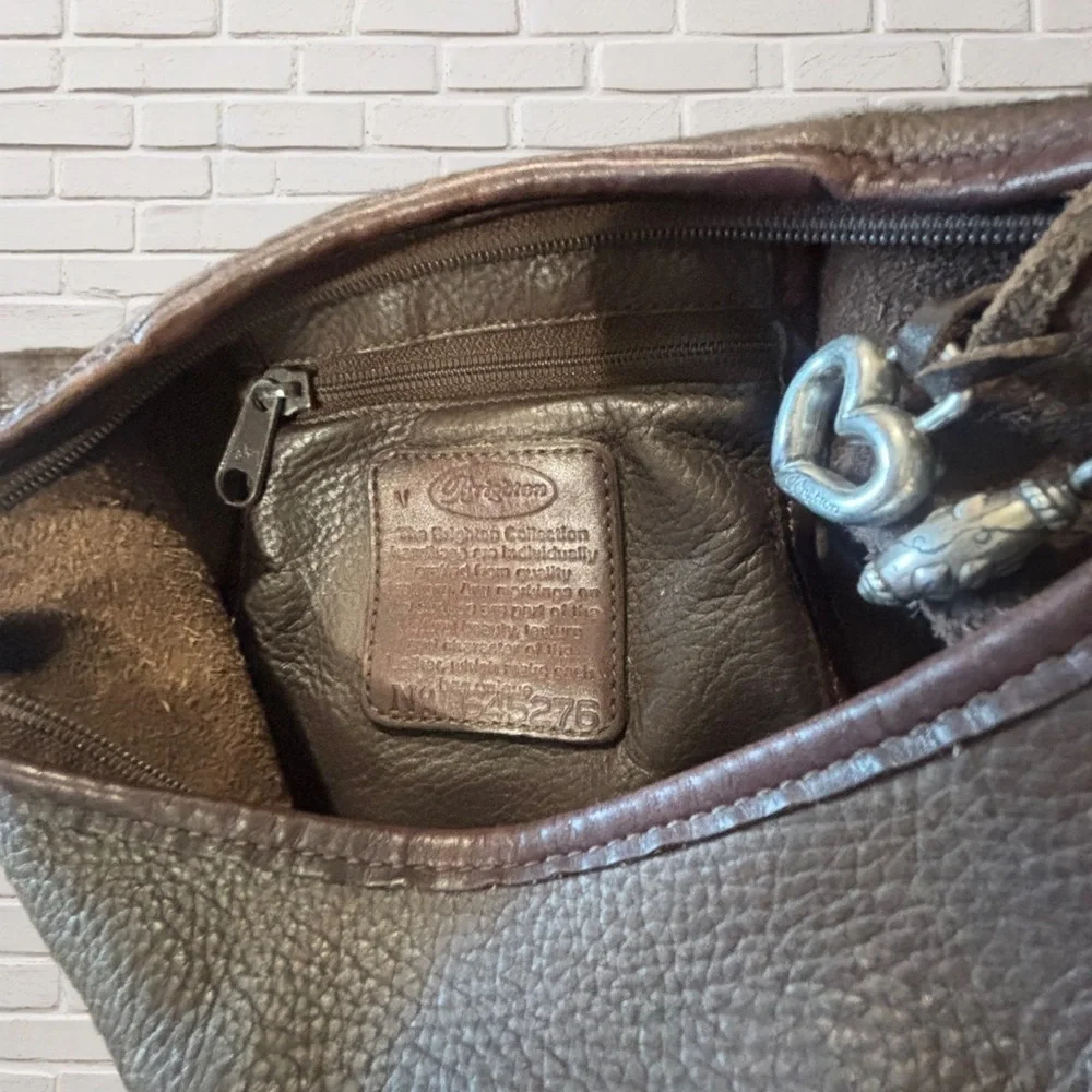 Brighton Brown Leather Braided Strap Hobo Bag Bali Collection Silver Heart